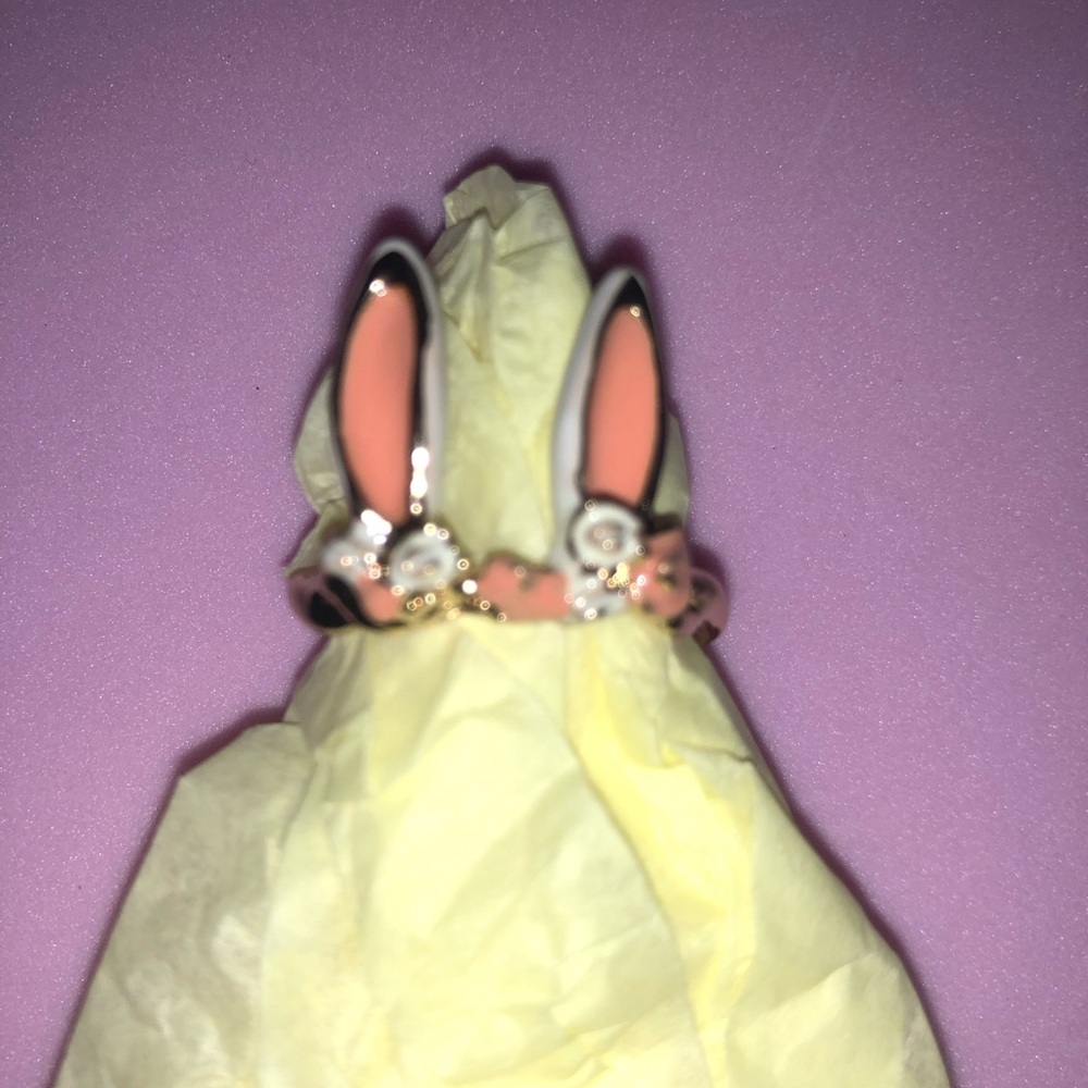 NWT Gold Bunny Ear Ring with Pink Enamel Accents